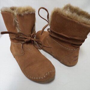 TOMS Zahara Suede w/ faux Shearling linings ankle boots booties brown Size Sz 6